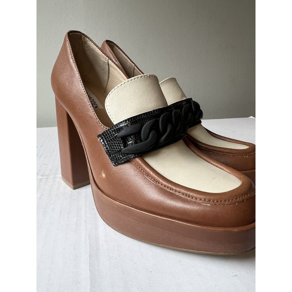 Steve Madden Womens Rhylee Brown Loafer Heels Shoes 8 Medium (B,M) BHFO 7275